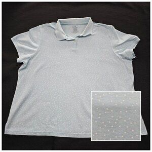 LL Bean Plus Size Relaxed Fit Short Sleeve Polo Shirt Sz 3X Plus Powder Blue Dot